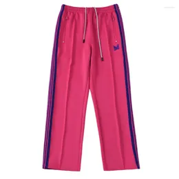 Men's Pants Rose Red Needles Trousers Men Woman Quality Straight Cylinder Side Edge Weaving Embroidery Butterfly Casual