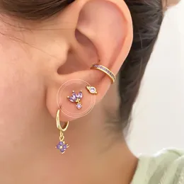 Stud Earrings CCFJOYA 925 Sterling Silver Purple Zircon CZ Small For Women Girls Gold Color Piercing Earings Jewelry