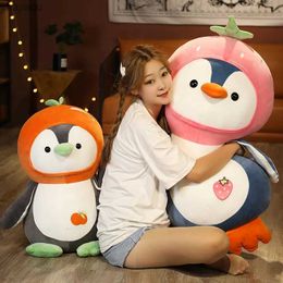 Plush Dolls New 1pc Cartoon Penguin Stuffed Animals Plush Toys Kawaii Soft Doll Dress Up Strawberry Orange Kids Plushie Doll Girls GiftL2404