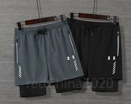 designer mens double layer fitness shorts breathable quick drying elastic fake two-piece sports basketball jogger training tight short beach casual gym shorts