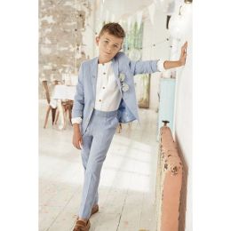 Suits Boys' Light Blue Suit Two Piece Set (Jacket+Pants) 2023 New Fashion Linen Summer Lightweight Beach Formal Occasion Clothing