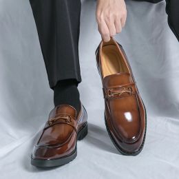 New Men Fashion Slip-On Loafers Mens Derby Leather Shoes Man shoes leather Brown Mocassin Original Handmade Wedding Dress Shoes