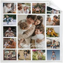Custom Blanket with 15 Pos Love Family Memories Personalised Picture Throw Blanket with Text Gift for Family Couple Friends 240417