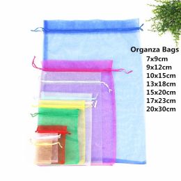 Bags 25/50pcs 7x9 10x15 13x18cm Organza Bag Jewelry Gift Bags Wedding Party Decoration Drawable Bags Christmas Packaging Pouches