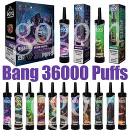 Bang 36000 Puffs Vapes Disposable E Cigarettes 0% 2% 3% 5% 40ml Prefilled Pod 0.6 ohm Mesh Coil 650mah Rechargeable Battery Adjustable Airflow Pen Puff 36K 25k 15k