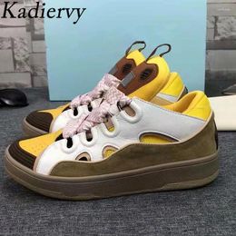Casual Shoes Sneakers Women Mixed Colour Lace Up Round Toe Running Woman Thick Sole Comfort Sports Flat Man