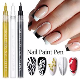 1Pc Black White Nail Polish Pen Colour Painting Gel Graffiti Wave Drawing Pen French Stripe Line Brush Nail Art Manicure Varnish 240423
