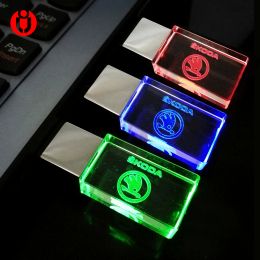 Drives Customize the logo usb flash drive, S KODA cars Logo pen drive 8GB 16GB 32GB 64GB LED lights USB Flash Memory Drive Custom gifts