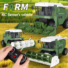 Cars RC Harvester Tractor Truck Model Pusher Simulation Farmer Vehicle With Led Light And Sound Engineering Vehicle Toys Kids Gifts