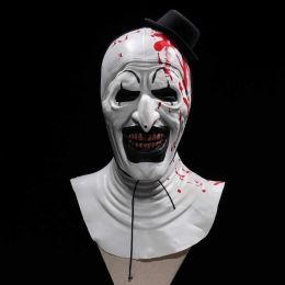 Bloody Terrifier Art The Clown Mask Cosplay Creepy Horror Demon Evil Joker Hat Latex Helmet Halloween Party Costume Props 2024424