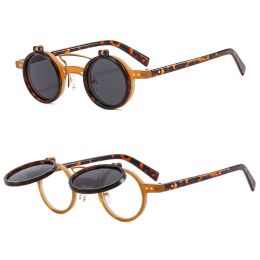 Sunglasses Popular Vintage Steampunk Flip Up Sunglasses Retro Small Round Metal Sun Glasses for Men Women Brand Circle Oculos Ins Shade