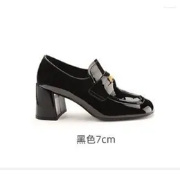 Dress Shoes Loafers Square Toe Thick Heels Height Increase 7cm High Heeled Leather For Women