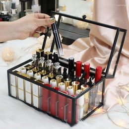 Storage Boxes 15/24/40 Slots Glass Lipstick Holder Dustproof Display Case Beauty Box Luxury Makeup Organizer With Removable Dividers