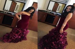 African Burgundy Mermaid Prom Dresses Long Rose Floral Flowers Tiered Sweetheart Plus Size Eveing Gowns Rufflus Foraml Party Dress5441612