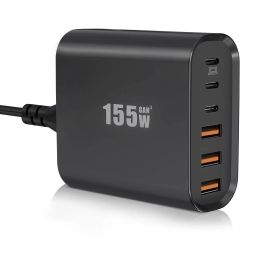 Chargers 155W GaN USB C Quick Charger 6 Ports Universal Desktop PD Adapter Fast Charging for Laptop Smartphone Overheat Protection Charge