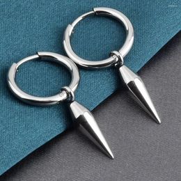 Hoop Earrings Gun Black Color Cone Pendant For Men/Women Female Stainless Steel Geometric Earring Hip Hop Jewelry Gift