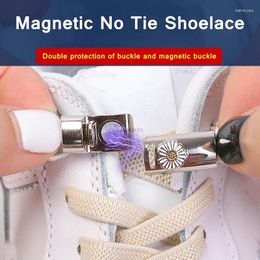 Shoe Parts 1Set Daisy Magnetic Lock Shoelaces Elastic Flat Shoelace Safety Quick Black Lace Sneakers Unisex Kids Strings