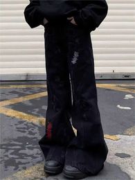 الجينز النسائي Houzhou y2k القوطية harajuku جينز امرأة فضفاضة جينز رقعة الشارع الشارع السراويل السراويل اليابانية خمر النمط الكورية الربيع 240423