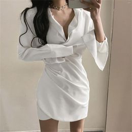 Casual Dresses Elegant Solid Ascetic Style Dress V Neck Shirt Mini Bridesmaid Cocktail Party Flare Sleeve Women'S Clothing