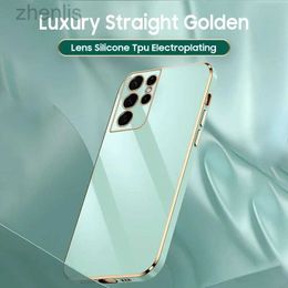 Cell Phone Cases Luxury Straight Golden Phone Case For Samsung Galaxy S23 S22 S21 S20 FE Plus Ultra A14 A24 A34 A54 A04S Silicone Protector Cover d240424