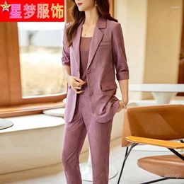 Women's Two Piece Pants Mid-Sleeve Suit Coat Thin Summer 2024 Fashion Design Business Wear Back Slit