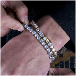 Chain Mens Rose Gold Tennis Bracelets Iced Out Fashion Hip Hop Bracelet Jewelry 5Mm Drop Delivery Dh3Jn