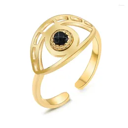 Cluster Rings 2024 Hollow Eye Stone Bead Ring For Women Waterproof Stainless Steel Golden Finger Jewellery Bijoux Femme Party Gift