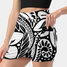 Skirts Circular Polynesian White Floral Tattoo Women's Skirt Aesthetic Fashion Short Flower Flowers