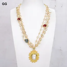 Pendant Necklaces GG 23'' 4 Rows Multi Colour Crystal CZ Chain Necklace Gold Plated Keshi Baroque Pearl For Women Party Gifts