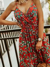 Summer Ladies Beach Casual Backless Long Dress Womens Robe Suspenders Sexy Thin Straps Floral Boho Long Dress Women 240411