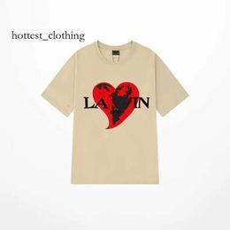 Lanvine Shirt Brand Men's T-shirts Designer Luxury Classic T Shirt Chest Letter Printed Shirt High Street Tshirts Shoe Cotton Loose Tees Hoodie 9455