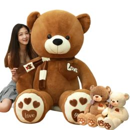 Cushions High Quality 80/100CM 4 Colors Teddy Bear With Scarf Stuffed Animals Bear Plush Toys Teddy Bear Doll Lovers Birthday Baby Gift