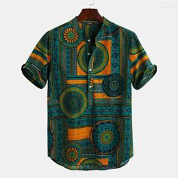 Men's Casual Shirts Fashion Ethnic Pullover Shirt Hawaiian Harajuku Vintage Short Sleeve Man Button Up Hawaii Beach Chemise Homme