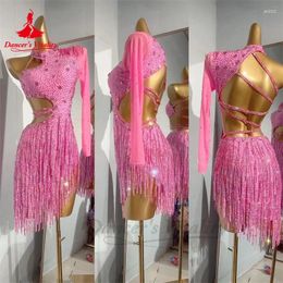 Stage Wear Latin Dance Performance Dress For Women Long Sleeves Full Stones Chacha Tango Competiton Skirt Custom Adult Child Dresses