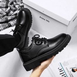 2024 Men Korea Leather Platform Oxfords Slip onThick Tottom Male Derby Shoes Casual LoafersMens Square Toe Formal Dress 240417