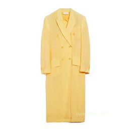 Designer Coats Cashmere Coats Luxury Coats MAX Mara Womens Goose Yellow Pointed Lapel Double Breasted Buckle Long Coat