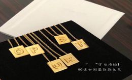 Whole Classic Designer Copper Yellow Gold 26 pcs Letters Alphabets Square Pendant Short Chain Necklace For Women And Men Jewe7430200