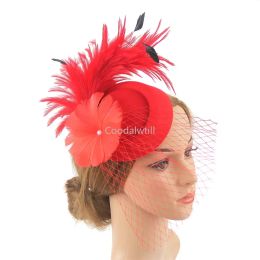 Flower Fascinator Hat With Mesh Feather Bridal Wedding Pillbox Cap Women Ladies Kentucky Derby Photograph Party Event Headwear