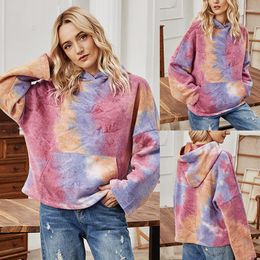 Women's Hoodies Autumn Hooded Fleece Tie-Dye Loose Unlined Upper Garment Sweatshirt