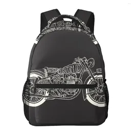 Backpack Female Vintage Motorcycle Hand Drawn Women College School Bagpack Travel Shoulder Bags For Teenage Girls