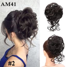 Chignon LiHui Synthetic Bun Bun Messy Curls Band Elastic Hair Clip Wig Piece Women Hair Clip Black Brown