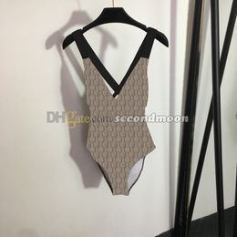 Letter Print Bathing Suit Women Sexy Backless Swimwear V Neck Swimsuit with Padded Woman Beachwear