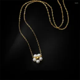 Chains 316L Stainless Steelss Elegant Pearl Small Daisy Flower Pendant Clavicular Chain Necklaces Fashion High Jewelry Party Gifts