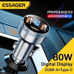 Chargers Essager 80W Car Charger USB Type C PD Fast Charging Phone Quick Charge for iPhone 14 13 Huawei Xiaomi Samsung iPad Laptop Tablet