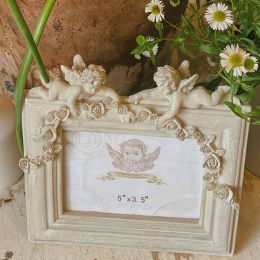 Frames Angel Resin Decorative Photo Frame European American Vintage 5 Inch Square Vertical Picture Frames Office Bookcase Decoration