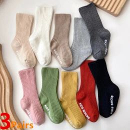 Warmers 3Pairs/Lot Baby Socks Boys Girls Cotton Stripe Soft Sock Kids Toddler NonSlip Rubber Grips Floor Socken For 03 Years