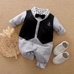 One-Pieces Spring And Autumn Boys And Girls Long Sleeved Party Vest Gentleman Bowtie Cotton Baby Clothing Bodysuit