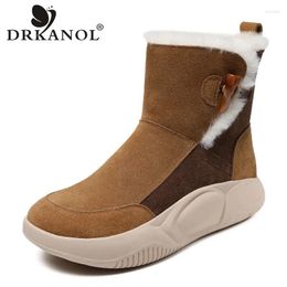 Boots DRKANOL Women Winter Warm Snow Chunky Platform Cow Suede Leather Plush Ankle Thick Bottom Mixed Colours Cotton Shoes