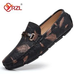 YRZL Loafers Men Casual Shoes Luxury Brand Mens Feather Print Moccasins Breathable Slip on for Size 48 240410