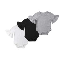 One-Pieces Citgeett Cute Newborn Baby Girl Floral Clothes Solid Bodysuit Long Flare Sleeves Jumpsuit Cotton Outfits Casual Sunsuit